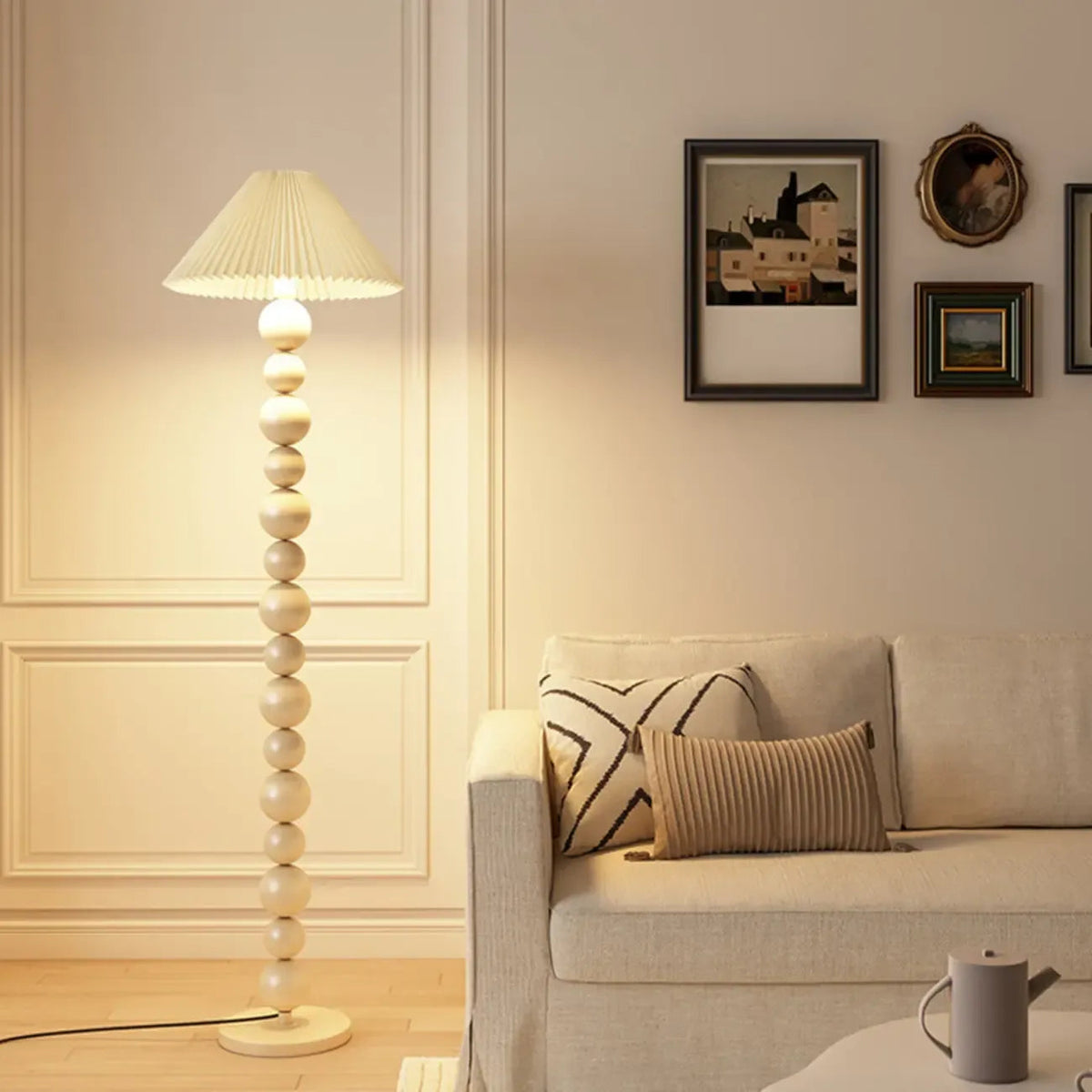 Decorative Modern Stacked Ball Floor Lamp with Fabric Shade