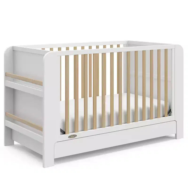4-in-1 Convertible Crib with Drawer & Detachable Bookshelves, Adjustable Mattress Base