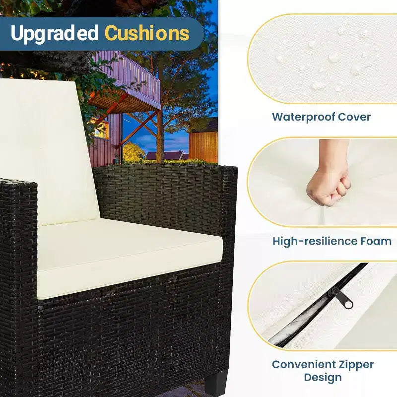 Heynemo 4-Piece Patio Furniture Set, All Weather Wicker Patio Conversation Seating Sets with 2-Tier Coffee Table, Outdoor Sofa Couch