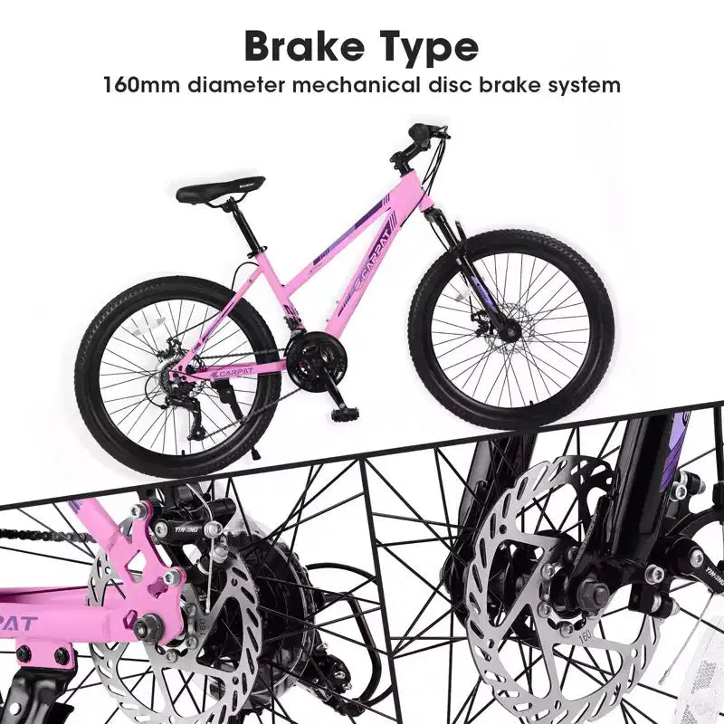 NAYSAYE Bicycle 26 Inch Mountain Bike with 21 Speed Shifter Dual Disc Brakes for Teenagers and Women, Pink, 65*24.8*37.4