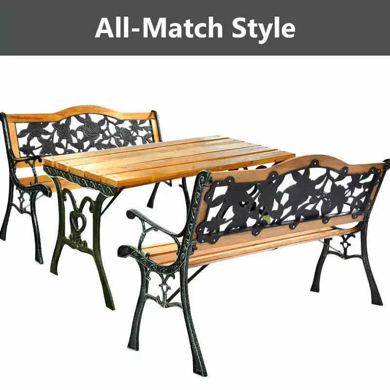 Costway Patio Park Garden Metal Bench Porch Path Chair Furniture Cast Iron Hardwood
