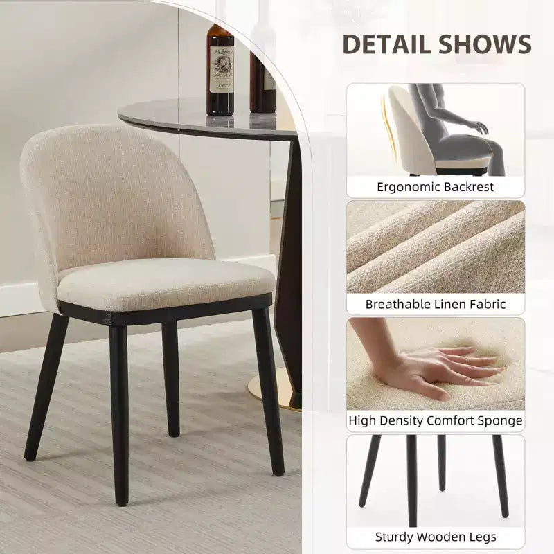 Dining Chairs Set of 4/6, Upholstered Kitchen Dining Room Chair, Linen Fabric Farmhouse Dinner Chair with Leveling Feet for Dining Room, Living Room