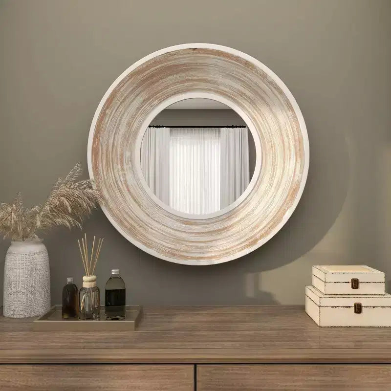 35x35 Wooden Wall Mirror with White Wash Effect Cream - Olivia & May: No Assembly, MDF Frame, Indoor Use