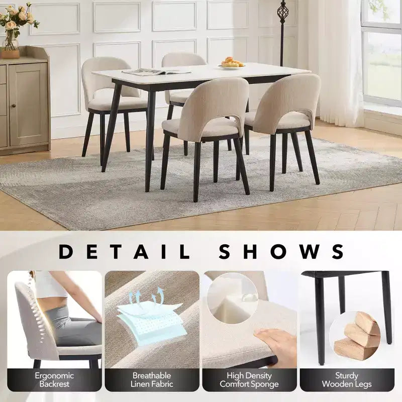 Dining Chairs Set of 4/6, Upholstered Kitchen Dining Room Chair, Linen Fabric Farmhouse Dinner Chair with Leveling Feet for Dining Room, Living Room
