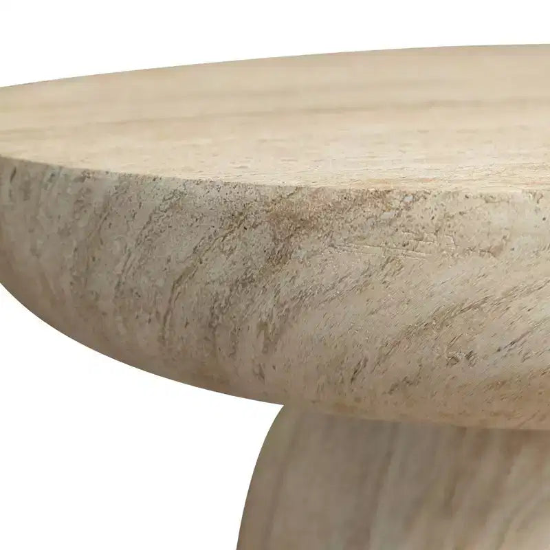 LeisureMod Lunexa Round Coffee Table  Fiberstone Pedestal Accent Table for Indoor or Outdoor Use, Sculpted Design with Anti-Slip Foot Pads