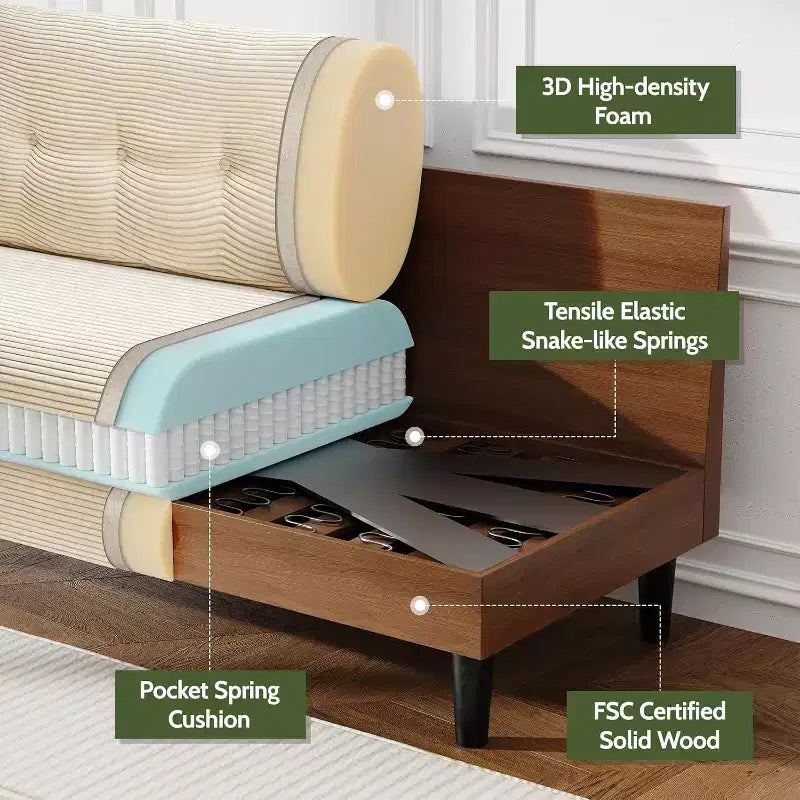 Dyonery 50 Loveseat Sofa, 2-Seater Love Seat for Office & Small Spaces, 24 Deep Seat, FSC Solid Wood Frame, Tool-Free Assembly