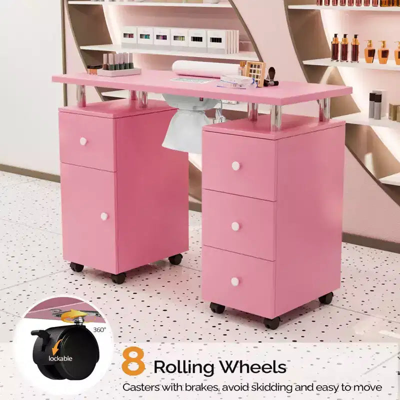 42.5 in. White MDF 3-Drawer Manicure Table Nail Desk with Storage, Doors, Electric Dust Collector