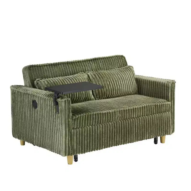 TUYOHW Space-Saving Convertible Sofa,Corduroy Sofa Bed with Movable Tabletop & USB Port,Multi-Functional Loveseat for Living Room