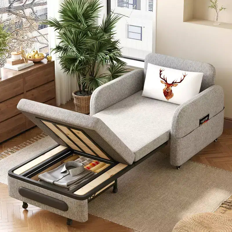 Gaoyangjiaju 3-in-1 Convertible Sleeper Chair with Storage Drawer - Pull-out Sofa Bed with Side Pocket & Pillow - Grey