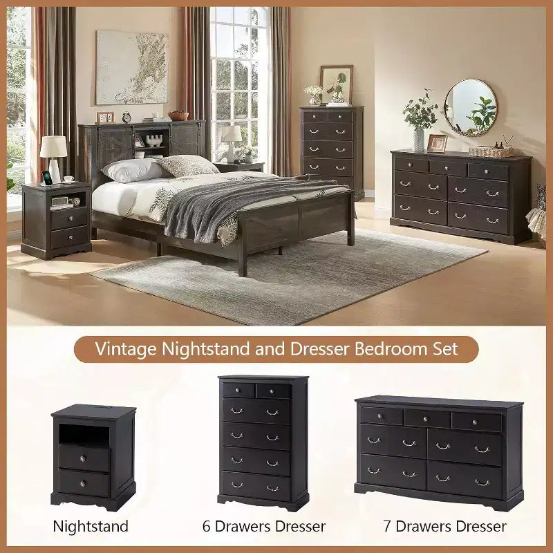 AMERLIFE Drawer Dresser, Farmhouse Chest of Drawers with Vintage Metal Handle