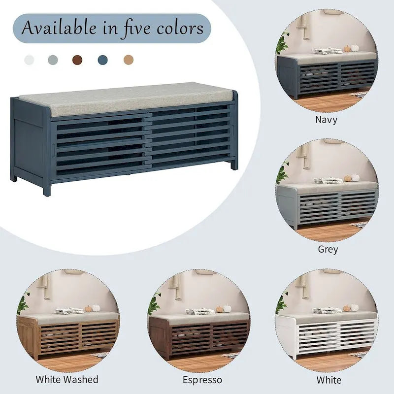 43.30 Solid Wood Storage Bench with Contemporary Distressed Blinds