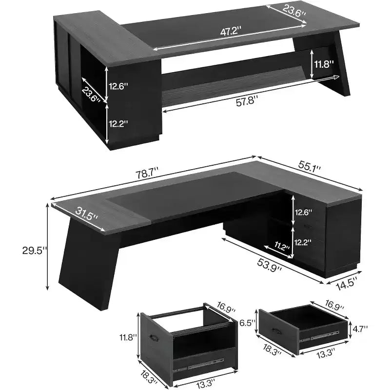 Lantine Modern 78 L-Shaped Executive Desk with Drawers and Lateral File Cabinet