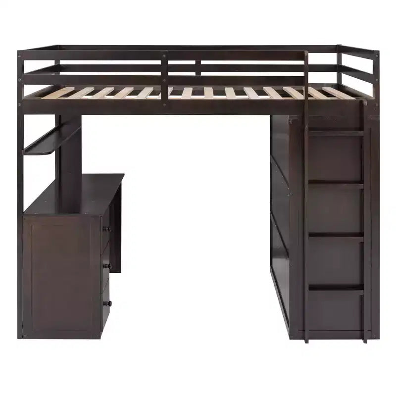 CLIHOME Full size Loft Bed with 3 Storage Drawers, Desk and Wardrobe