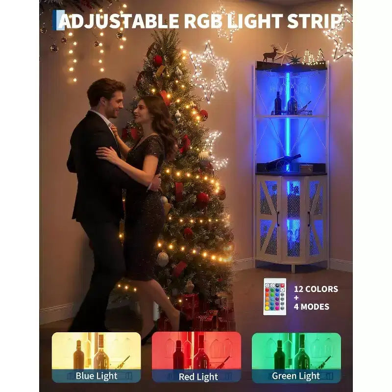 Garvee 5-Tier Corner Bar Cabinet, 71.5 Tall Liquor Cabinet with LED Lights for Home