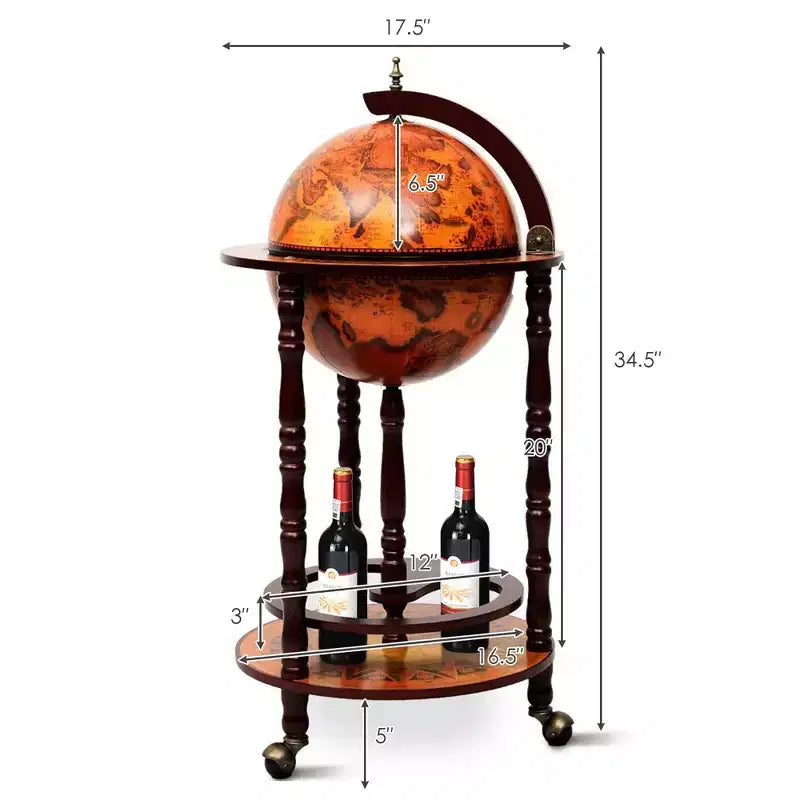 Costway 17.5 Wood Globe Wine Bar Stand 16th Century Italian Rack Liquor Bottle Shelf