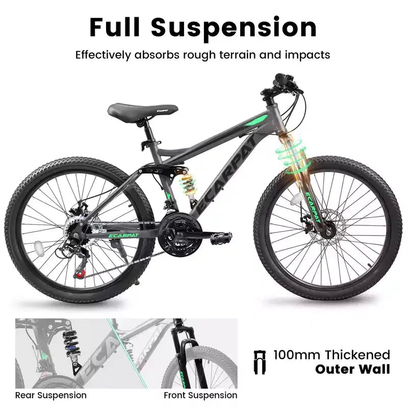 Okak 27.5IN Mountain Bike with Front and Rear Dual Shock Absorbers, 21-Speed Dirt Bike with Mechanical Disc Brake, Adult Bike for Men and Women