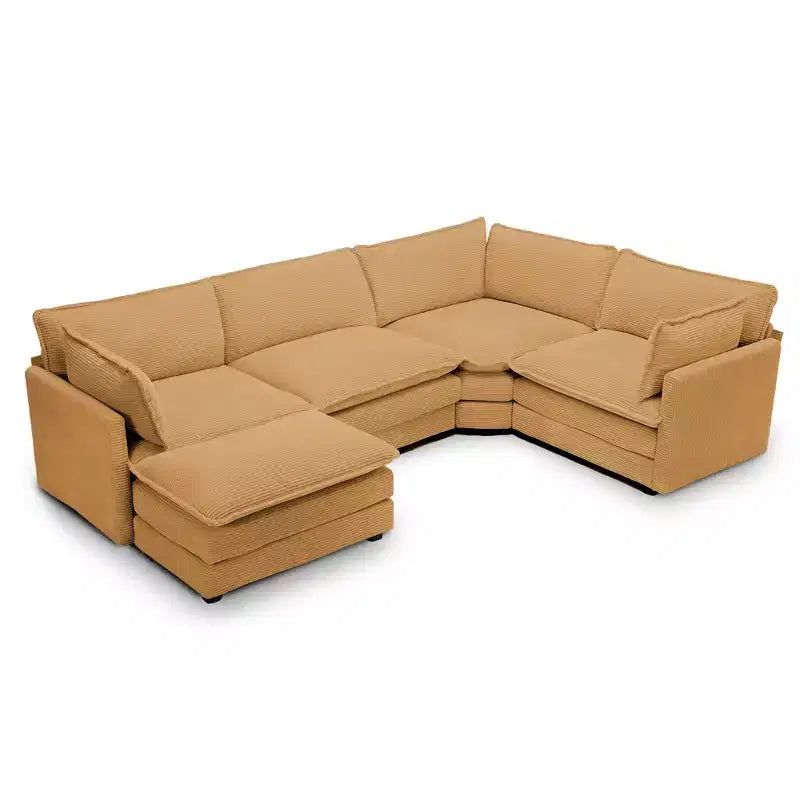 Modern 113.4D*79.13W Oversized Corduroy Modular 5-Seat Sectional Sofa Set with Ottoman U Shaped Sofa Couch with Corner Sofa,HYLEORY