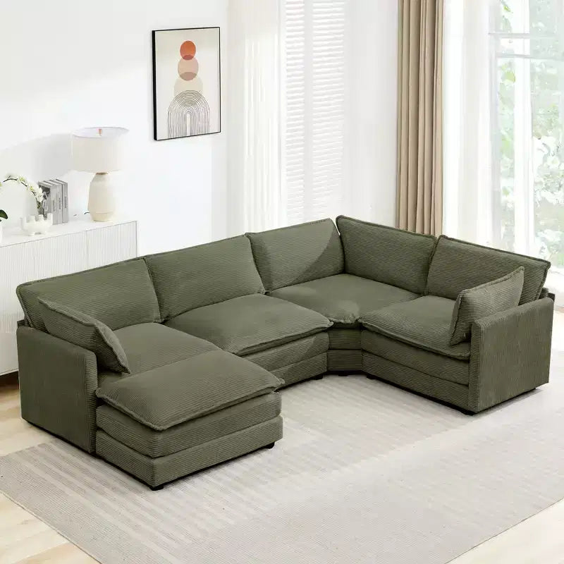Modern 113.4D*79.13W Oversized Corduroy Modular 5-Seat Sectional Sofa Set with Ottoman U Shaped Sofa Couch with Corner Sofa,HYLEORY