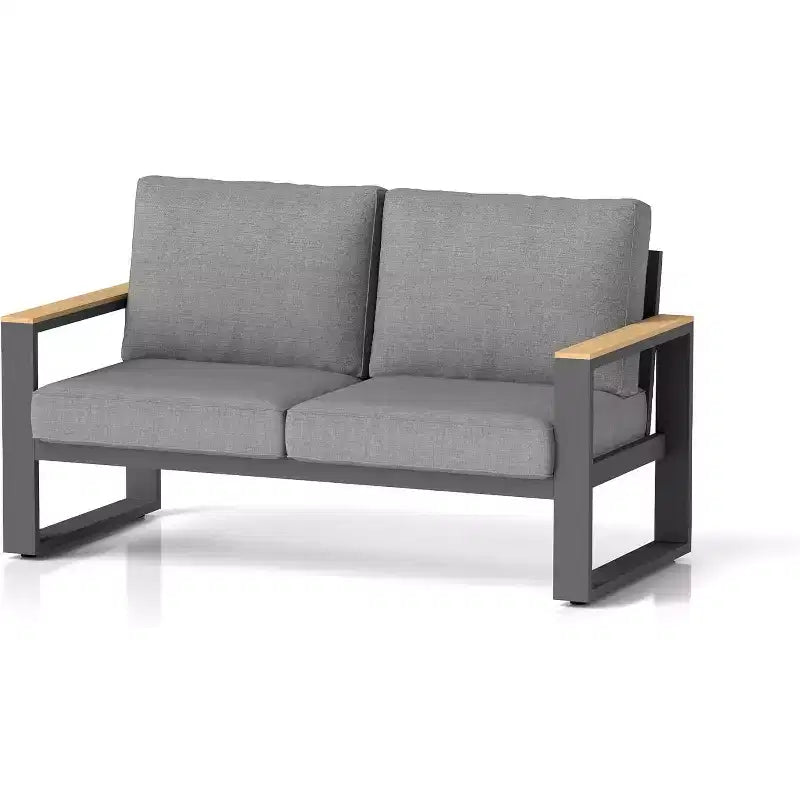 Heynemo Aluminum Outdoor Loveseat, All-Weather Metal Patio Furniture Sofa, Patio Sofa Chair for Porch Backyard Garden