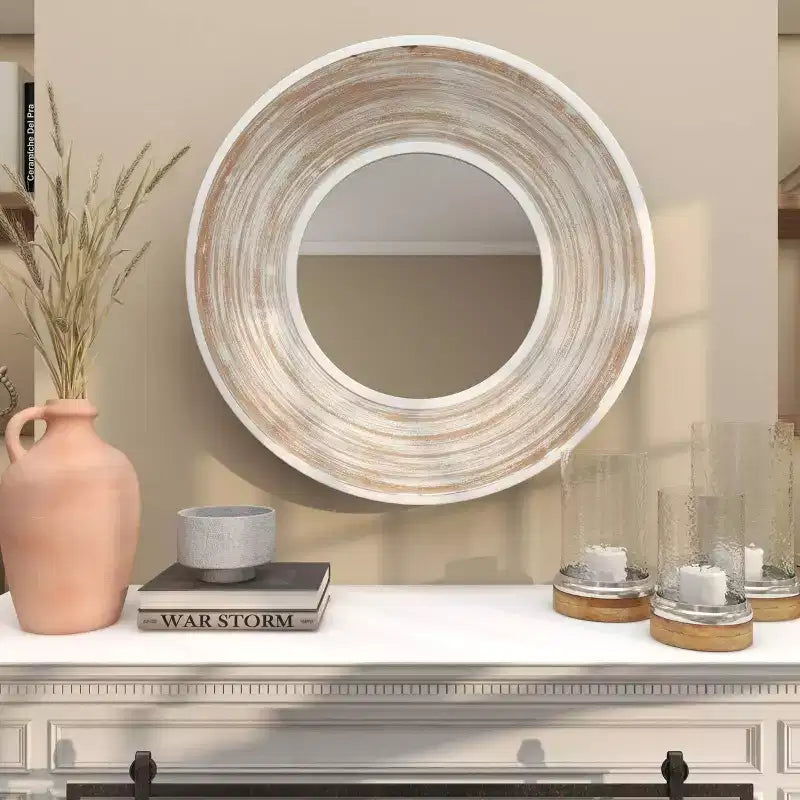 35x35 Wooden Wall Mirror with White Wash Effect Cream - Olivia & May: No Assembly, MDF Frame, Indoor Use