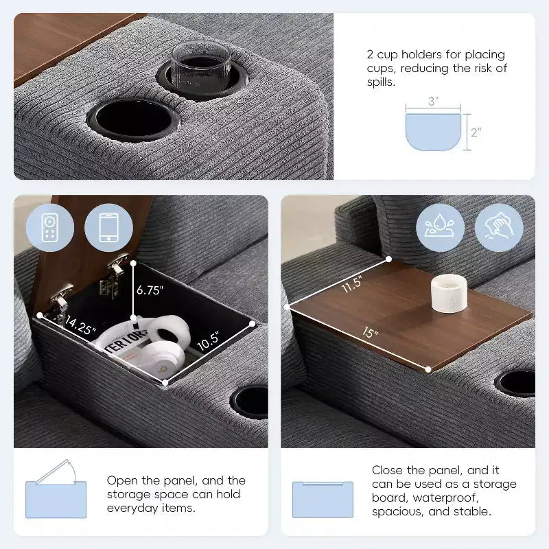 Canapé sectionnel modulaire surdimensionné Clihome 140 avec pouf de rangement mobile, porte-gobelet, siège large, chargeur USB, canapé en velours côtelé en forme de U à 6 places