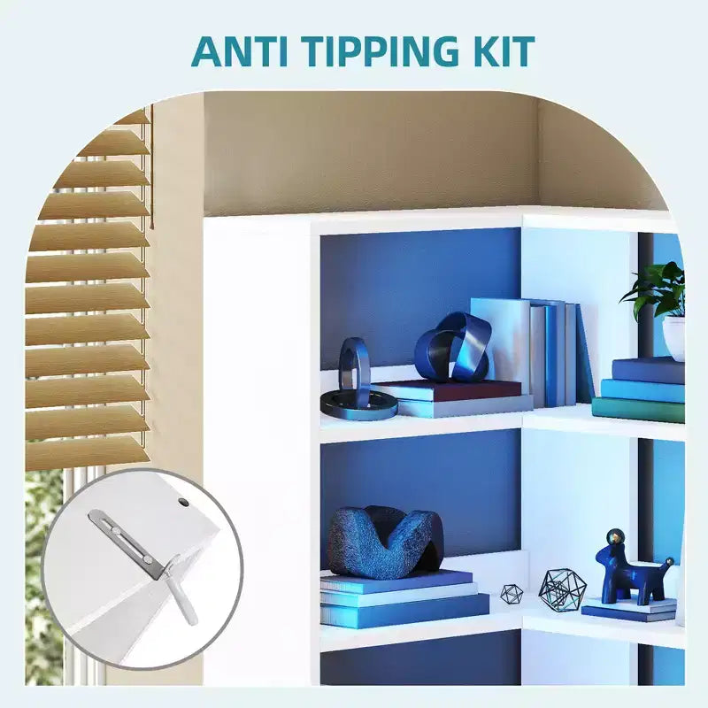 6 Tier Bookshelf with LED Light 70.8inch Modern Bookcase, L-Shaped Bookcase Corner shelf Storage Organizer Display Shelf