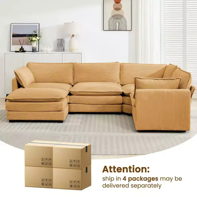 Modern 113.4D*79.13W Oversized Corduroy Modular 5-Seat Sectional Sofa Set with Ottoman U Shaped Sofa Couch with Corner Sofa,HYLEORY