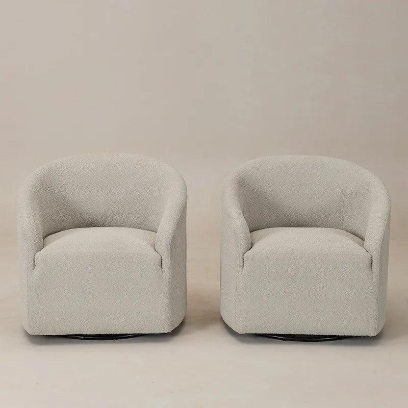 Fauteuil tonneau pivotant tapissé en tissu bouclé KINWELL 32 W (ensemble de 2)