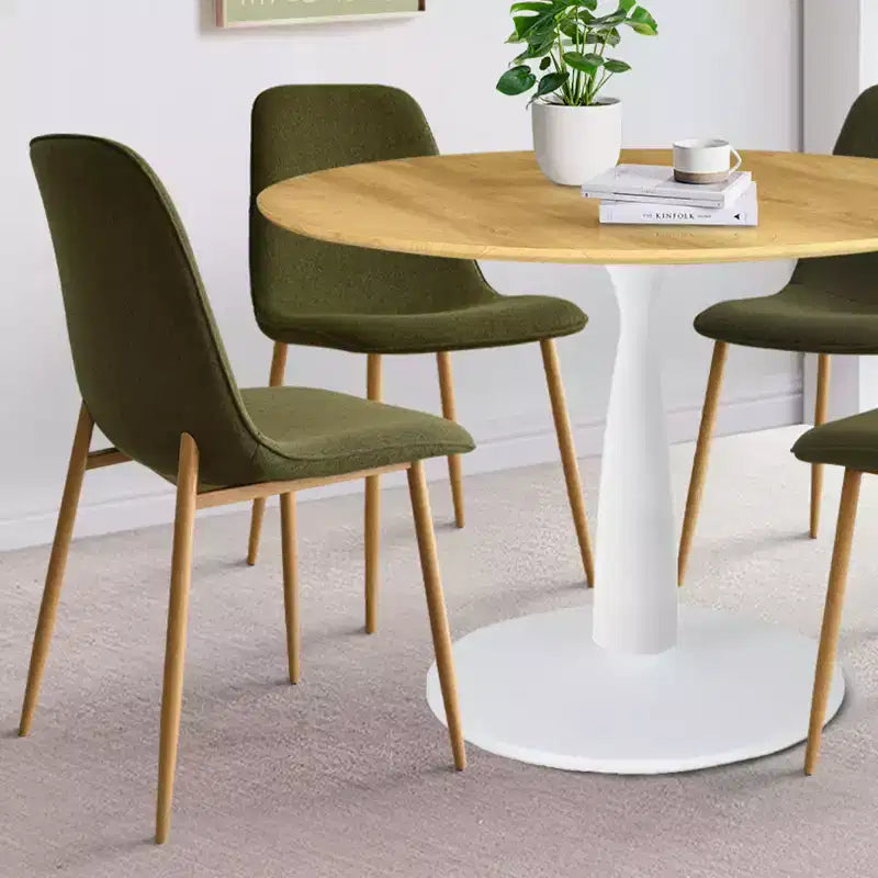 5-Piece Round Dining Set, 37 Pedestal Table with Wood-Look Top and Upholstered Curved Chairs, Modern Style-Panipeachy