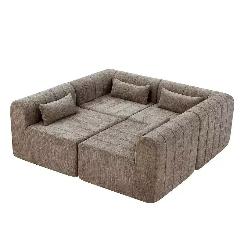 145.5 Modern Convertible Sectional Sofa, Upholstered 4-Seater Sectional Sofa with Compressed Sponge, Living Room L-Shaped Sofa-Panipeachy