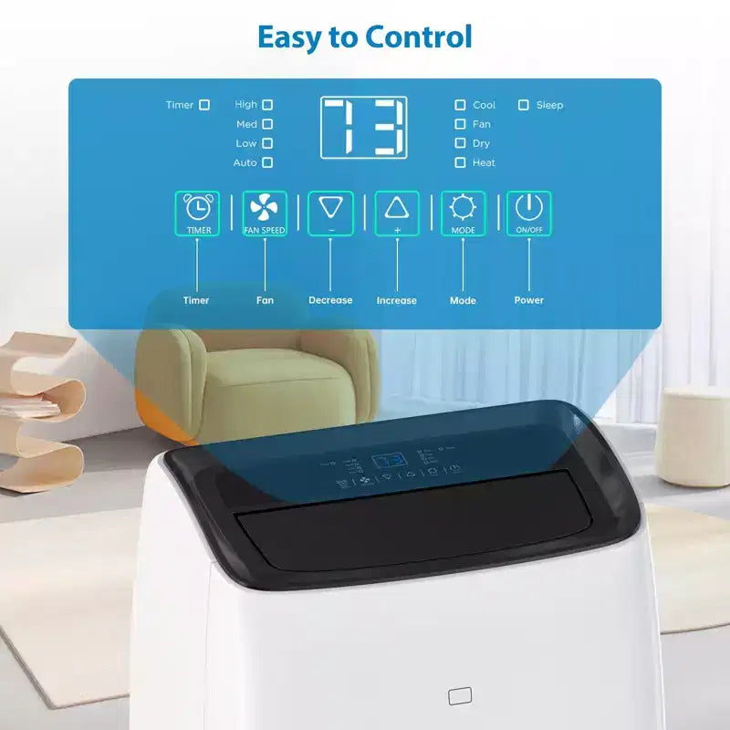 Climatiseur et Chauffage Portable Inverter 14000 BTU, Climatiseur Mobile pour Pièces Jusqu'à 70 m², avec Télécommande Économie d'Énergie 13,6