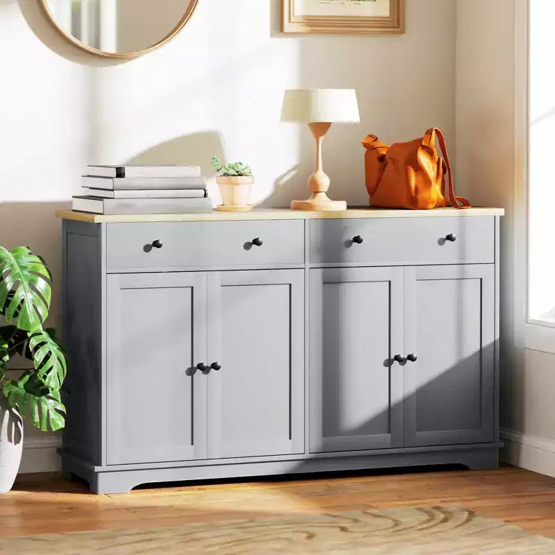 HOMCOM Sideboard Buffet Cabinet with Storage, Modern Kitchen Cabinet with 4 Doors, 2 Drawers and 2 Adjustable Shelves, Coffee Bar Cabinet