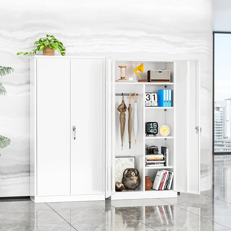 72 Tall Metal Lockable Wardrobe Armoire Storage Cabinet Locker with Hanging Rod for Garage, Gym, Home Office