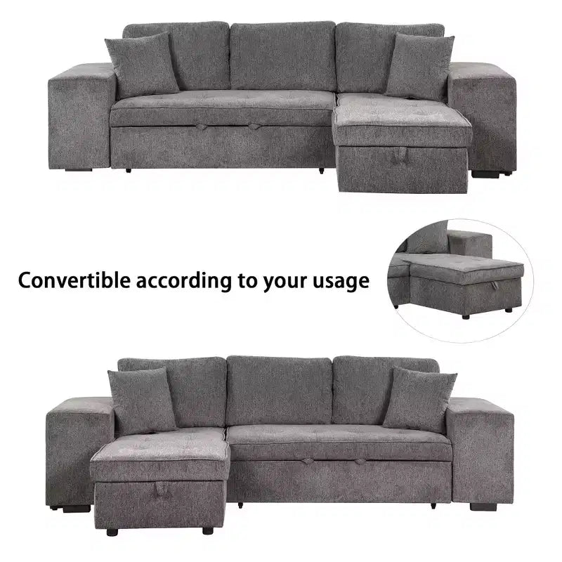 104.5 Reversible L-Shape Sleeper Sectional with Storage Chaise & 2 Stools - Convertible 3-Seat Sofa Bed for Living Room