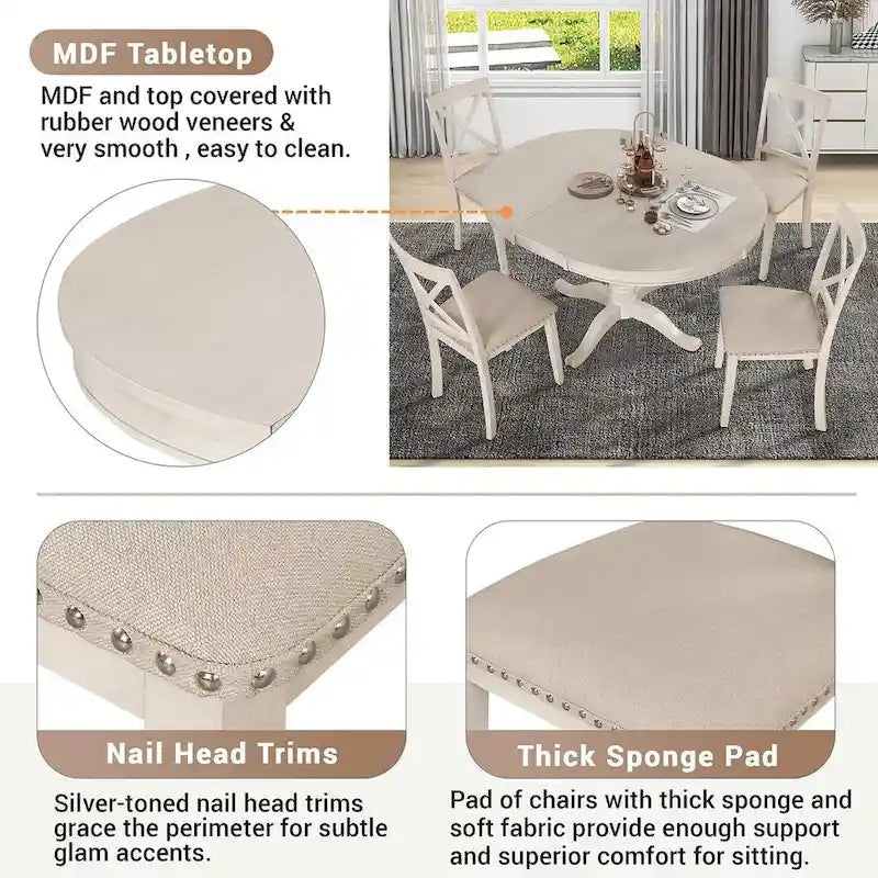 42-54 Farmhouse Round Extendable Dining Table for 4