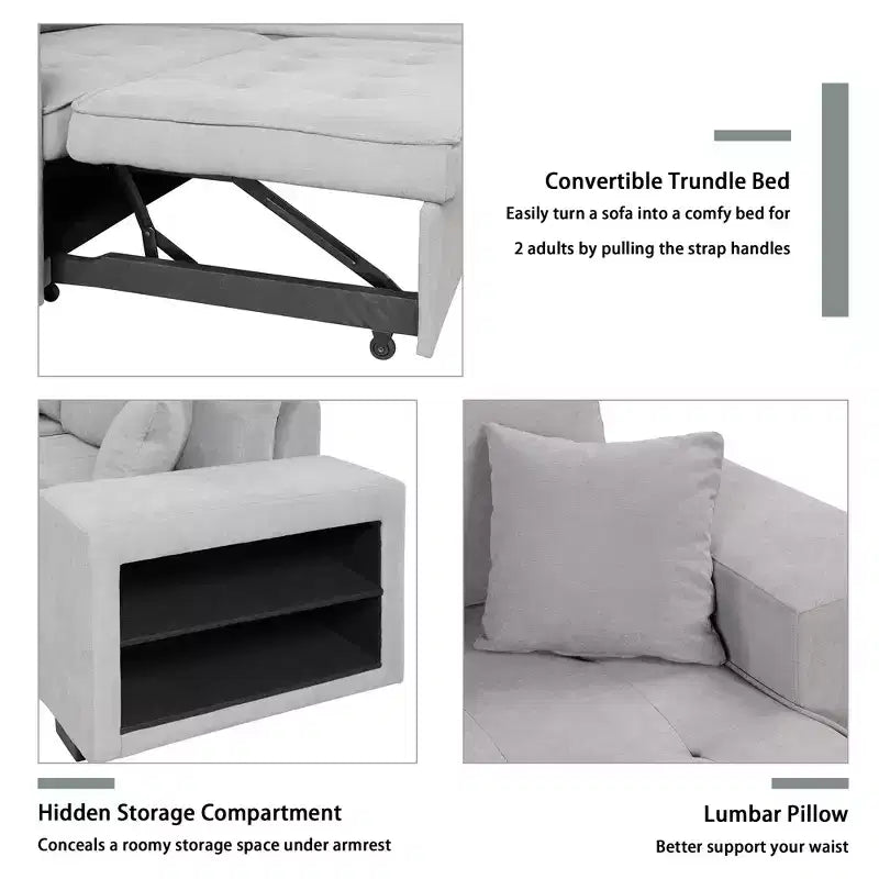104.5 Reversible L-Shape Sleeper Sectional with Storage Chaise & 2 Stools - Convertible 3-Seat Sofa Bed for Living Room