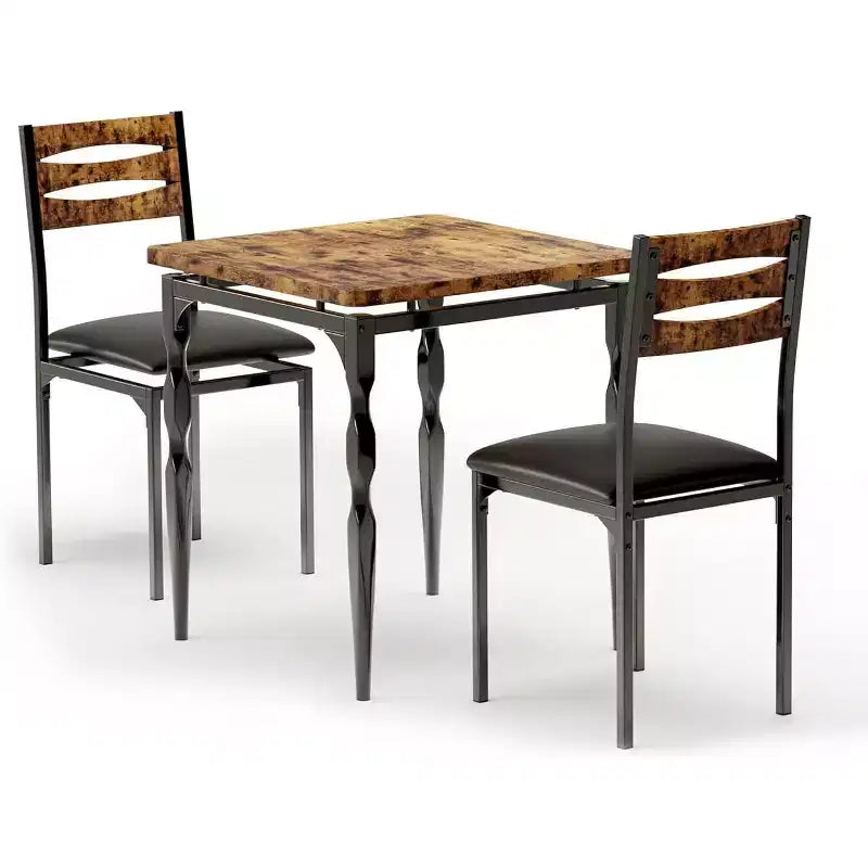 3-Piece Dining Set for Small Spaces, Table & 2 Chairs with Spiral Legs, Compact Kitchen Table Set for Apartments