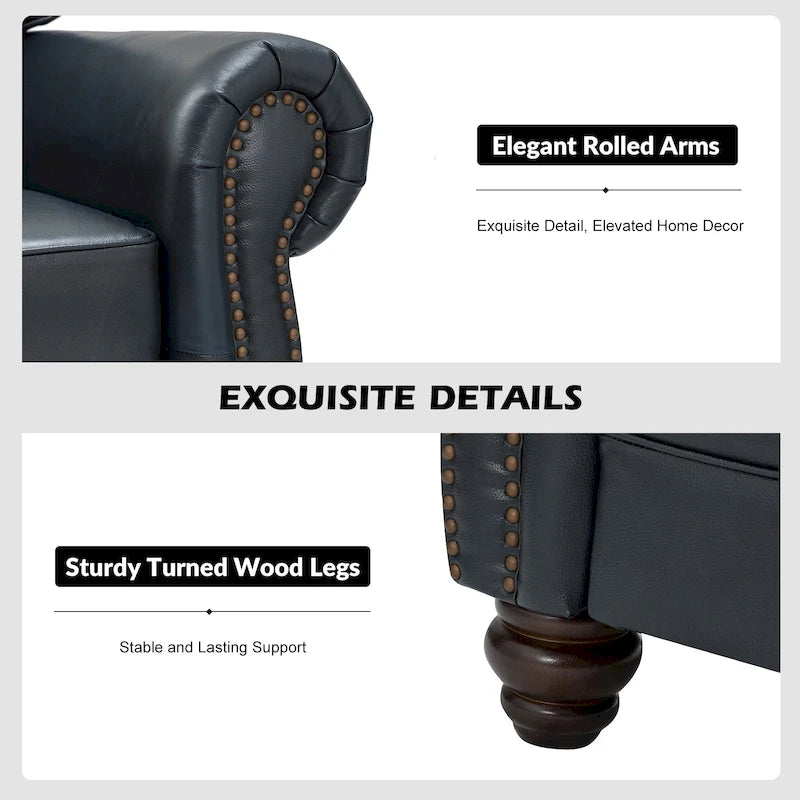 Balvino 81 Wide Transitional Genuine Leather Rolled Arm Sofa with Nailhead Trim and Removable Cushions