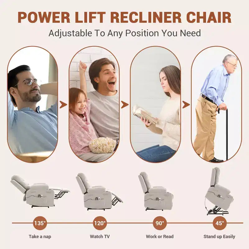 Lift Recliner Chair with Massage & Heat, Oversized Power Recliners, Home Theater Seat with 2 Cup Holders Side, Glider Reclining Single Sofa Chair
