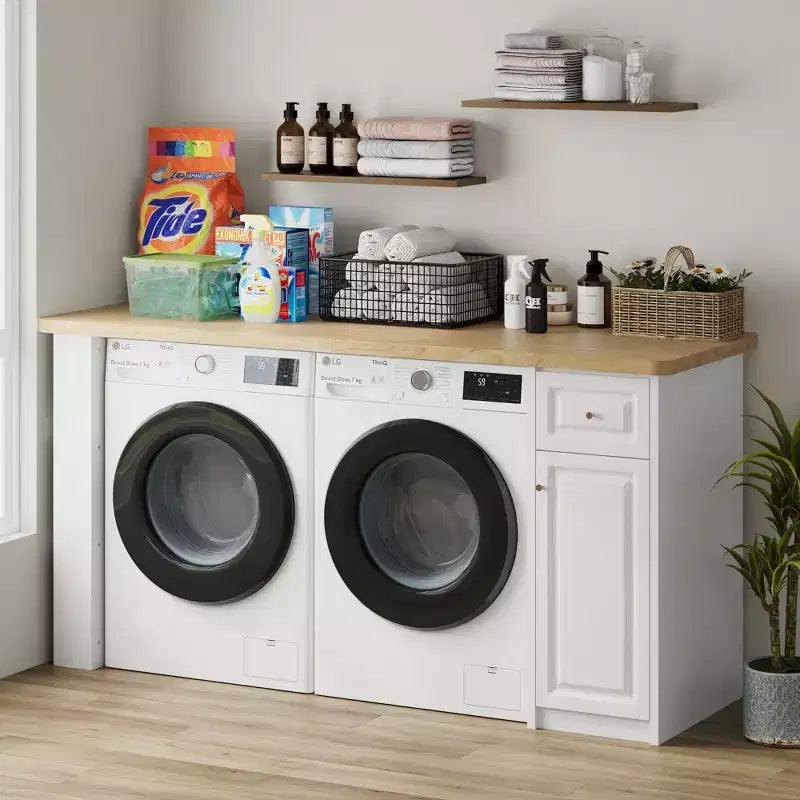82.6 Laundry Countertop Storage with Adjustable Shelf & Drawer, Washer Dryer Countertop for Laundry Room