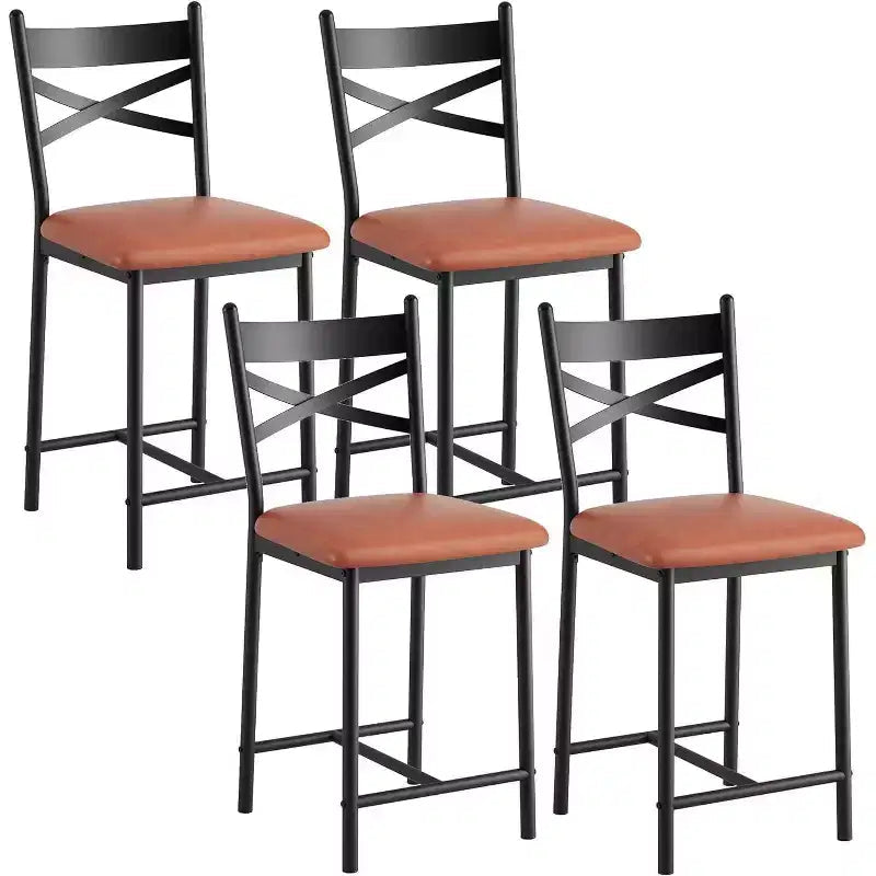 Bar Stools Set of 4, PU Upholstered Bar Chairs, Kitchen Island Chairs with X-Shaped Backrest and Metal Footrest, Black Counter Height Chairs