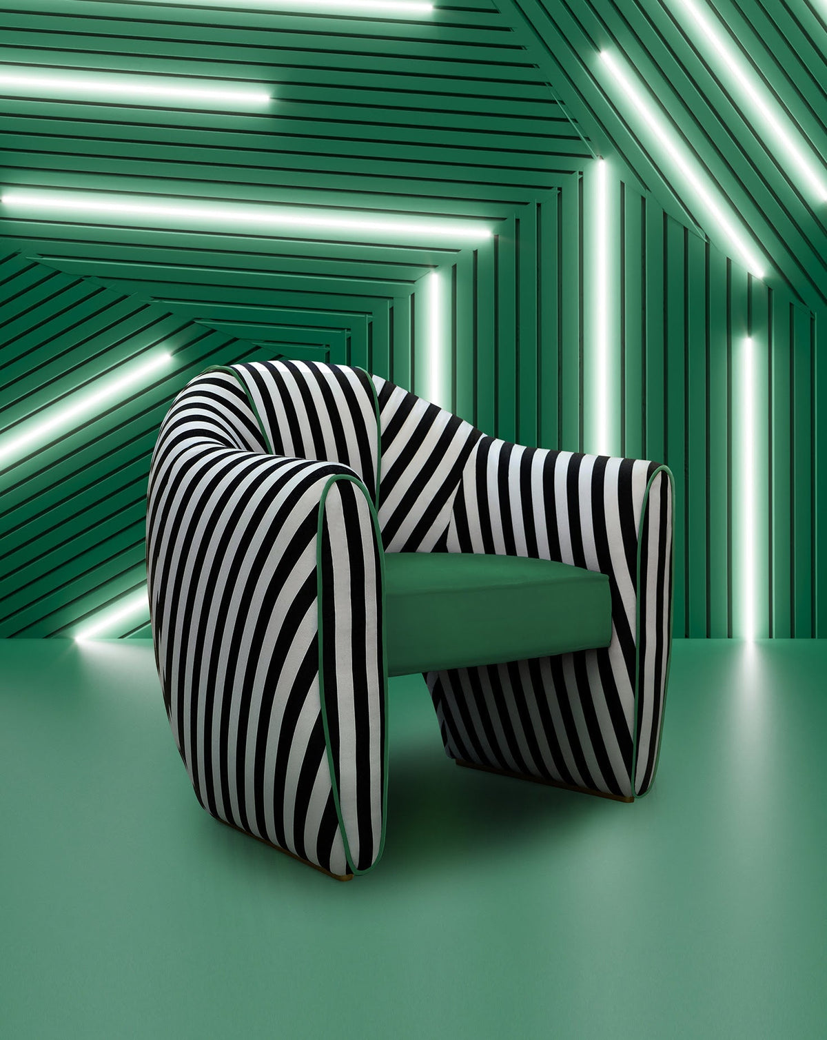 Striped Velvet Satin Sculptural Armchair