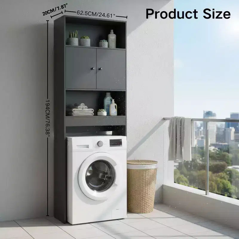 FurnitureR Over The Toilet Storage Cabinet, 3-Tier Bathroom Organizer Shelf with Double Doors & Open Storage, Freestanding Bathroom Rack, 76.38 Tall