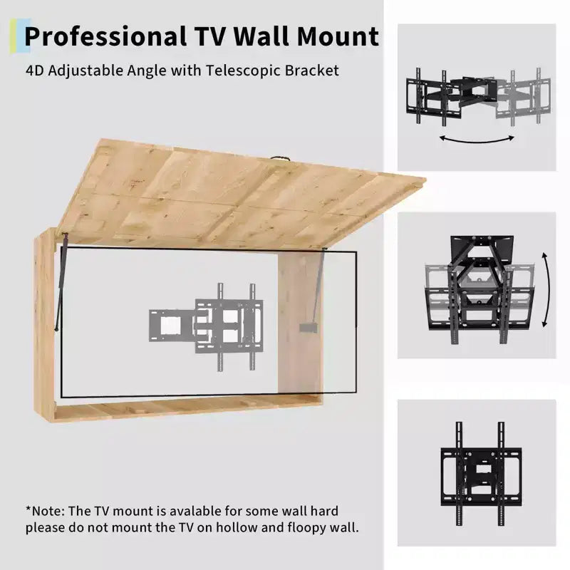 55 in Outdoor TV Enclosure, Solid Wood Weatherproof TV Cover with 4D Adjustable Mount & Fold-Up Door (Fits 44-55 in TVs)