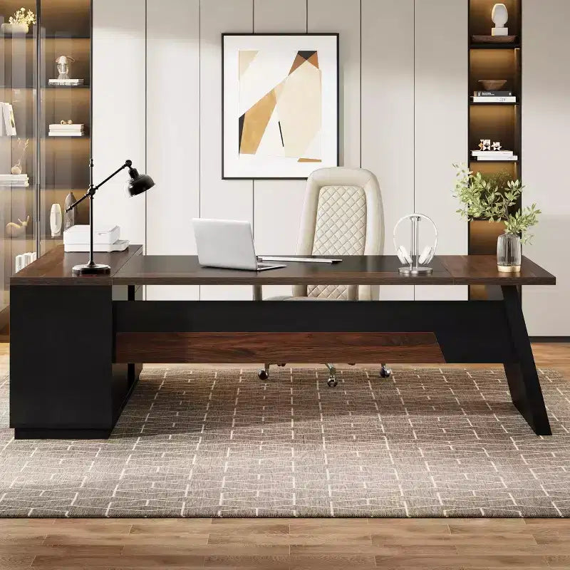 Lantine Modern 78 L-Shaped Executive Desk with Drawers and Lateral File Cabinet