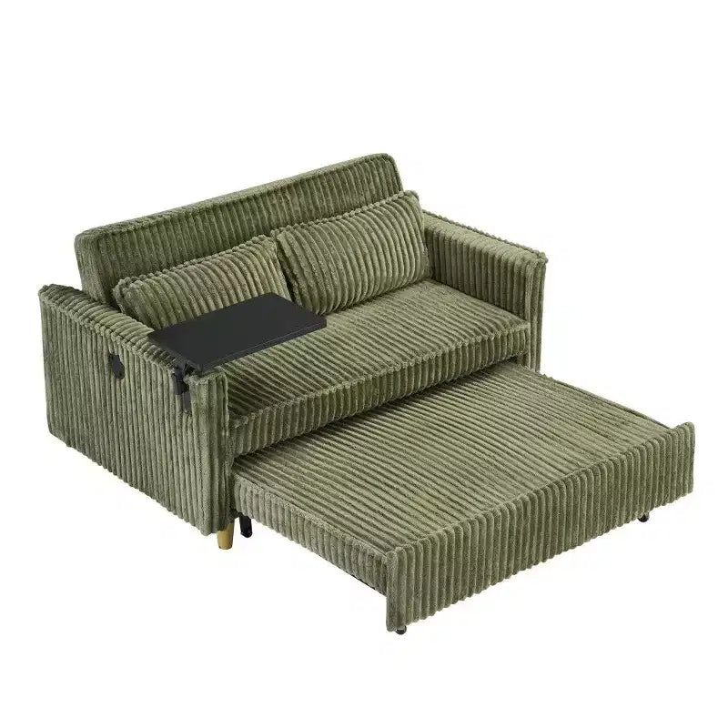TUYOHW Space-Saving Convertible Sofa,Corduroy Sofa Bed with Movable Tabletop & USB Port,Multi-Functional Loveseat for Living Room