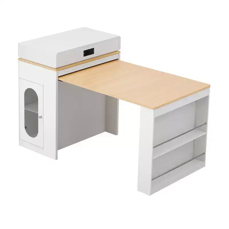 Whisen Extendable Dining Table, Mobile Rolling Island Table with 3 Removable Middle Leaves, Storage Cabinet