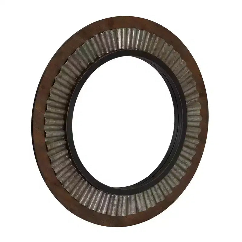 Wood Framed Sunburst Metal Mirror, Brown