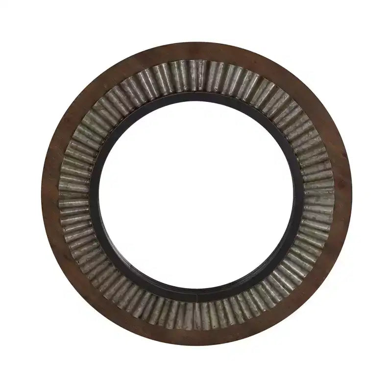 Wood Framed Sunburst Metal Mirror, Brown