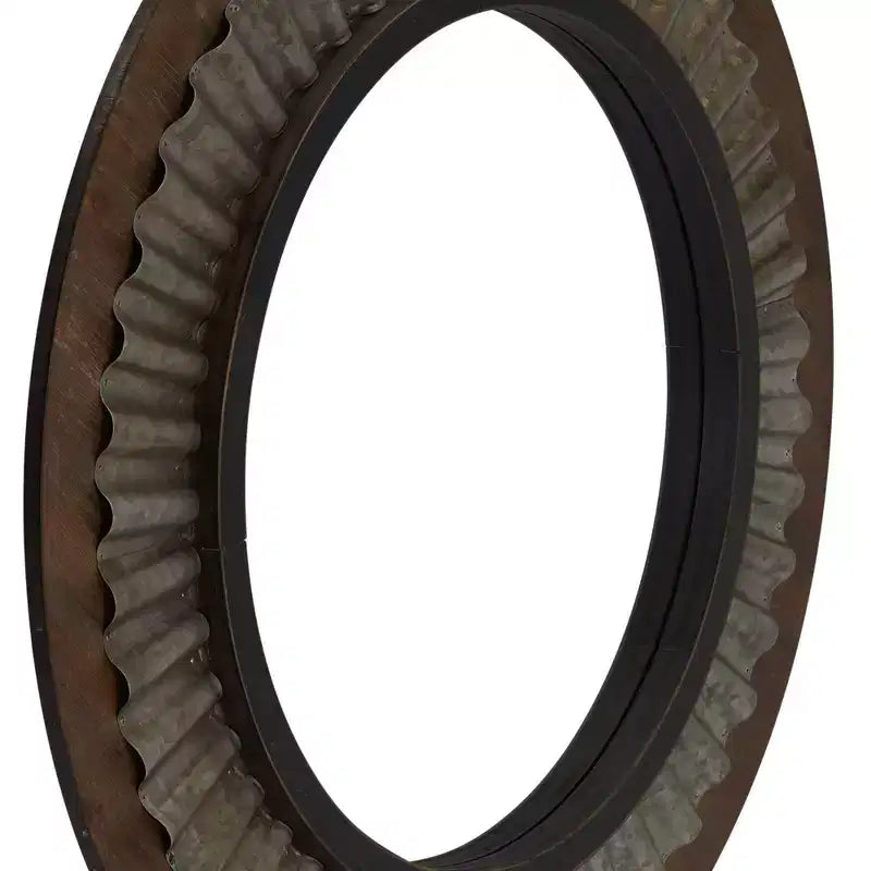 Wood Framed Sunburst Metal Mirror, Brown